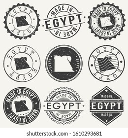 Egypt Set of Stamps. Travel Stamp. Made In Product. Design Seals Old Style Insignia.