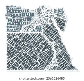 Egypt shape text cloud. Country border with shadow on white background. Egypt with regions division in vintage gazette style. Creative vector illustration.