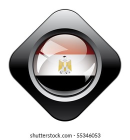 Egypt shiny button flag with black frame -  vector illustration. Isolated abstract object against white background.