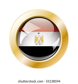 Egypt shiny button flag with golden ring vector illustration. Isolated abstract object against white background.