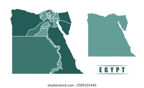 Egypt simple flat political map with states border