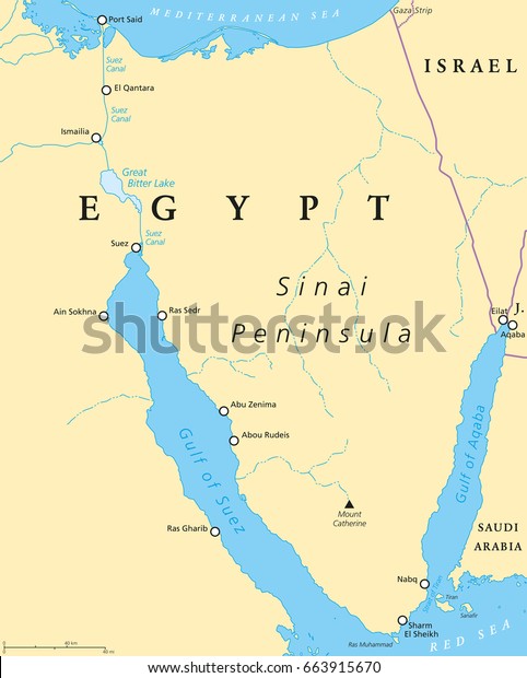 Egypt Sinai Peninsula Political Map Situated Stock Vector (Royalty Free ...