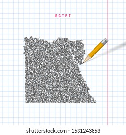 Egypt sketch scribble vector map drawn on checkered school notebook paper background
