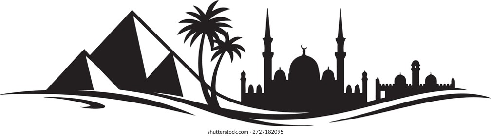 Horizonte de Egipto, paisaje urbano de Egipto, Egipto. silueta de Vector de diseño negro
