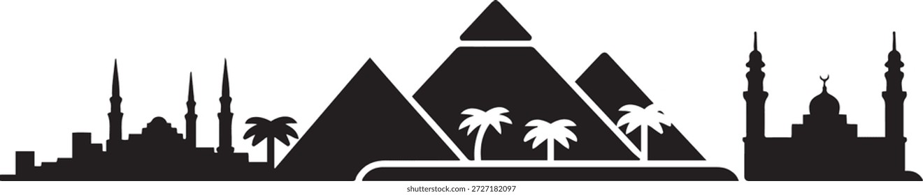 Horizonte de Egipto, paisaje urbano de Egipto, Egipto. silueta de Vector de diseño negro

