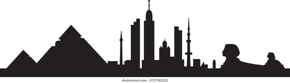 Horizonte de Egipto, paisaje urbano de Egipto, Egipto. silueta de Vector de diseño negro
