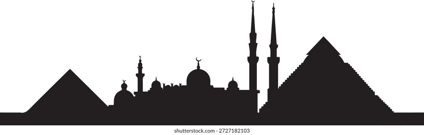 Horizonte de Egipto, paisaje urbano de Egipto, Egipto. silueta de Vector de diseño negro
