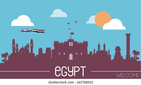 Egypt skyline silhouette flat design vector illustration