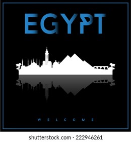 Egypt, skyline silhouette vector design on parliament blue and black background.