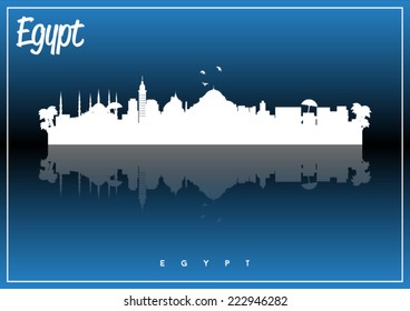 Egypt, skyline silhouette vector design on parliament blue and black background.