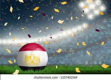 Egypt soccer ball on field in soccer stadium to celebrate for football match result with spot light background. Design for banner, poster of nation championship template in vector illustration