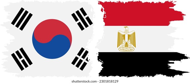 Egypt and South Korea grunge flags connection, vector