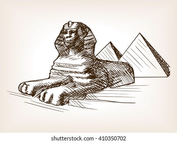 Egypt sphinx and pyramids sketch style vector illustration.