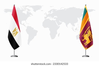 Egypt and Sri Lanka flags for official meeting against background of world map.