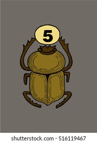 Egypt style English number. Scarab holds number 5 