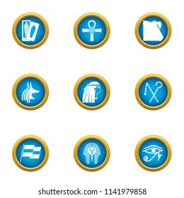 Egypt style icons set. Flat set of 9 egypt style vector icons for web isolated on white background