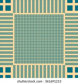 Egypt style stripped keffiyeh vector seamless pattern with floral motif and geometric print. Traditional Middle Eastern headdress. Blue and yellow. Backgrounds & textures shop.
