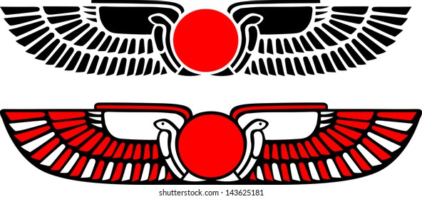 Egipto Sun Disk, Wings, Re, Cobra, Horus - Imagen vectorial