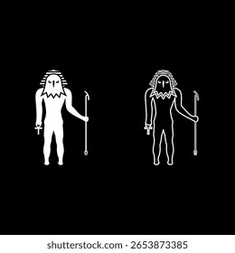 Egito sol deus divindade Ra antigo com cabeça de falcão ícone branco cor vetor ilustração imagem simples sólido contorno linha fina plana estilo