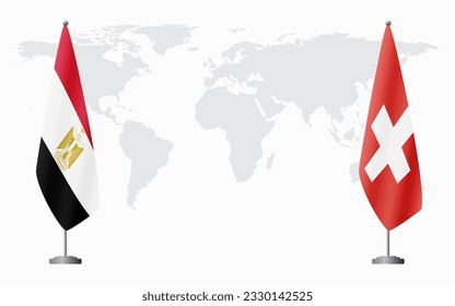 Egypt and Switzerland flags for official meeting against background of world map.