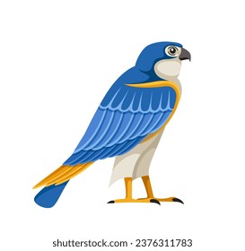 Símbolo egipcio. Ave azul de la cultura y la historia egipcias. Arqueología y paleontología. Etiqueta de las redes sociales. Dibujo vectorial plano de dibujos animados aislado en fondo blanco