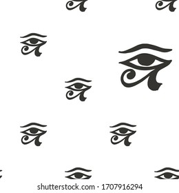 Egypt symbol seamless with horus eye. Ancient line pattern design. Africa hand drawn vector illustration. Linear black sketch on white background.