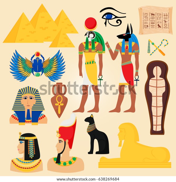 エジプトの記号と古代のピラミッドは砂漠のエジプト人で クレオパトラのファラオベクターイラスト のベクター画像素材 ロイヤリティフリー