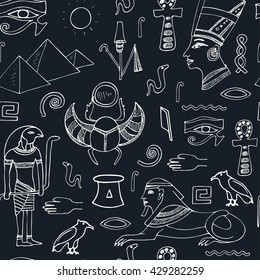 Egypt symbols seamless pattern Sketches. Hand-drawing. Vector illustration of for design and packages product.