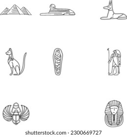 
Egypt symbols set line drawing.