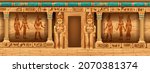 Egypt temple background, ancient pharaoh tomb interior, vector game pyramid stone wall, god outline. History archaeology palace illustration, vintage column, hieroglyph, statue. Egypt temple monument