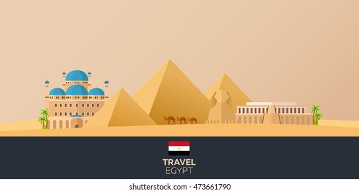 Egypt. Tourism. Travelling illustration. Modern flat design. Egypt travel. Pyramid