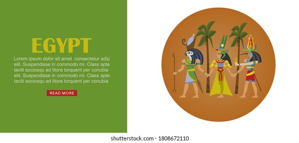 Egypt travel banner, architecture design culture, ancient egyptian landmark, famous history, cartoon style vector illustration. Desert pharaoh building, pictured poster pyramid, landscape element.