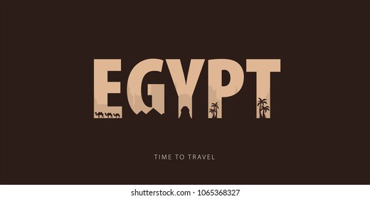 Egypt. Travel bunner with silhouettes of sights. Time to travel. Vector illustration