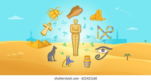 Egypt travel horizontal banner concept. Cartoon illustration of Egypt travel vector horizontal banner for web