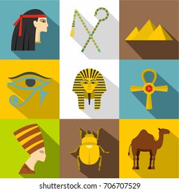 Egypt travel icon set. Flat style set of 9 Egypt travel vector icons for web design