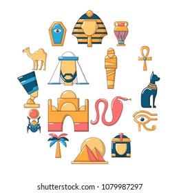 Egypt travel icons set. Cartoon illustration of 16 Egypt travel vector icons for web