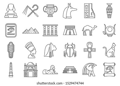 Egypt travel icons set. Outline set of Egypt travel vector icons for web design isolated on white background