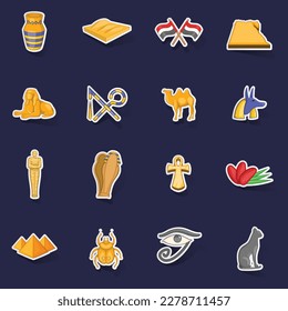 Egypt travel icons set stikers collection vector with shadow on purple background