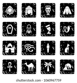 Egypt travel icons set vector grunge isolated on white background 