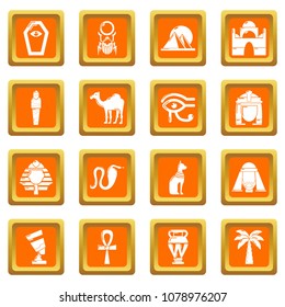 Egypt travel icons set vector orange square isolated on white background 