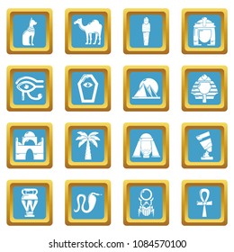 Egypt travel icons set vector sapphirine square isolated on white background 