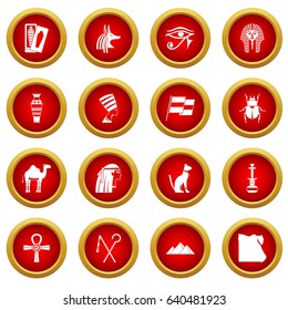 Egypt travel items icon red circle set isolated on white background