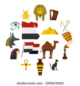 Egypt travel items icons set in flat style isolated vector illustration