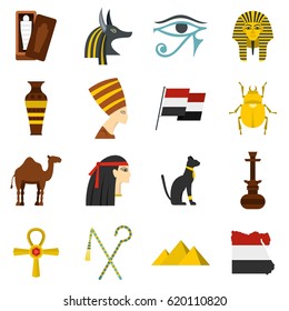 Egypt travel items icons set in flat style isolated vector illustration