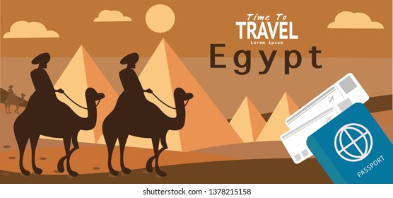 Egypt travel vacation famous landmark trip and holiday wallpaper, Banner, Background Vector illustration.