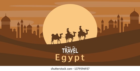 Egypt travel vacation famous landmark trip and holiday wallpaper, Banner, Background Vector illustration.