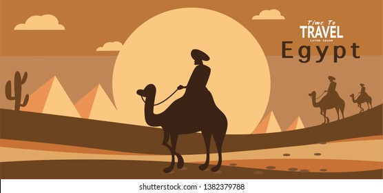 Egypt travel vacation famous landmark trip and holiday wallpaper, Banner, Background Vector illustration.