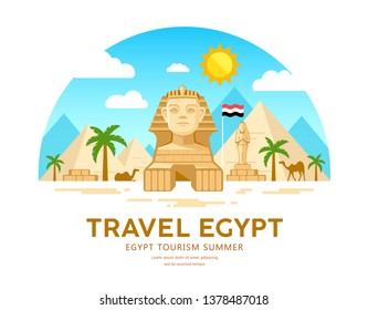 Egypt travel vector. Pyramid traditional design. summer holiday on sky and clouds background, illustration