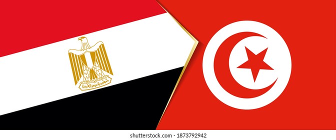 Banderas de Egipto y Túnez, dos banderas vectoriales símbolo de relación o confrontación.