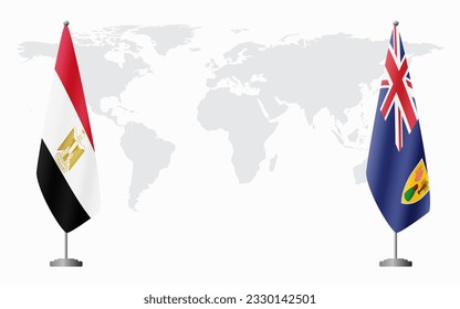 Egypt and Turks and Caicos flags for official meeting against background of world map.